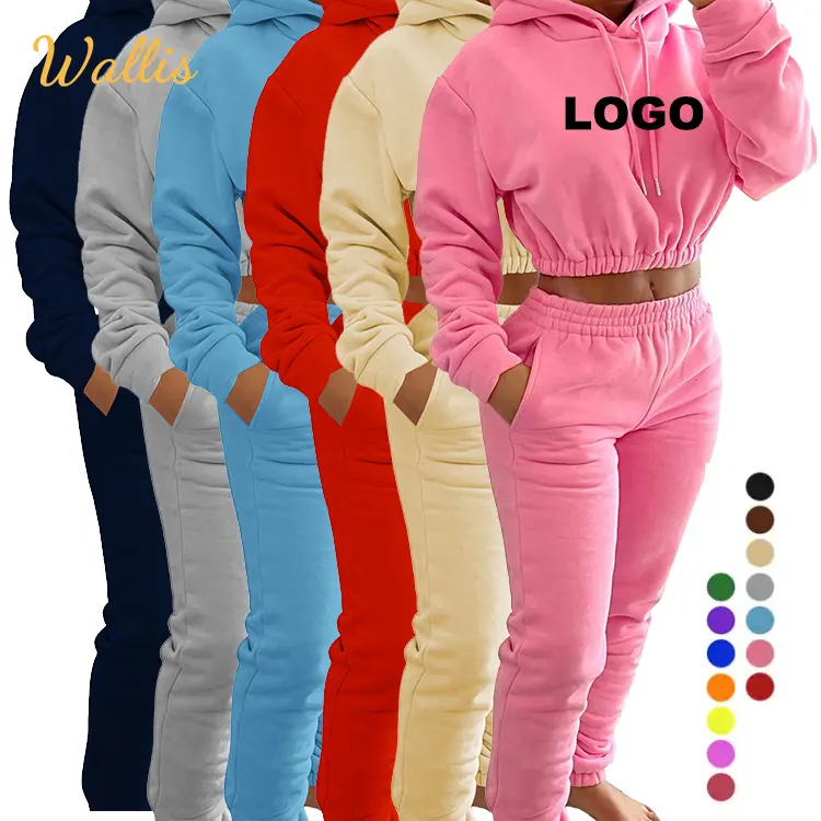 Mujer primavera 2024 logotipo personalizado apilados Joggers pantalones de chándal y Sudadera con capucha conjunto de chándal para mujer conjunto de 2 piezas