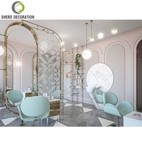 Miroir de salon de beauté vert, station de coiffure, design d'intérieur de salon de barbier, ensemble de mobilier de salon professionnel |    Conception complète de salon de beauté