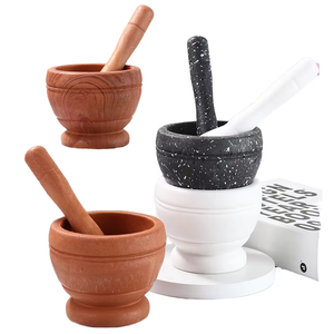 Vữa Pestle Set Granite kết cấu thảo mộc gia vị máy xay Bát Hướng dẫn sử dụng máy nghiền thực phẩm với trộn Rod hạt gỗ cho nhà bếp sử dụng - Product Image 1