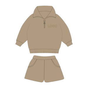 Biểu Tượng Tùy Chỉnh Cô Gái Phù Hợp Với Dây Kéo Áo Thun Dài Tay Áo Tops Quần Short Trẻ Em Trang Phục Trẻ Em Rắn Màu Sắc Quần Áo Đặt Quần Áo Bé - Product Image 5