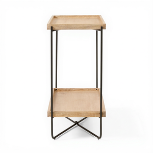 Table console Nova à deux niveaux en bois et métal, table de canapé moderne à cadre ouvert avec pieds en fer et étagère de rangement, meuble de rangement moderne pour entrée - Product Image 3