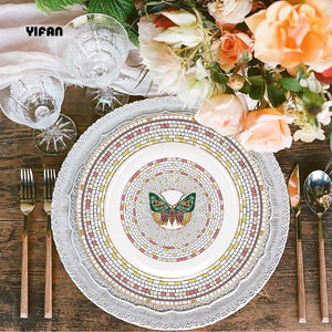 Assiettes de luxe haut de gamme à motif végétal pour mariage, vert et rose, élégantes, en porcelaine fine, service de table - Product Image 4