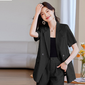 Women's Short Sleeve Suit Set Casual Breathable Polyester Summer Style Pocket Design AYM990 - Product Image 3