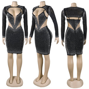 Vestido elegante de fiesta sexy con cuentas y manga larga, estilo bodycon, para mujer, a la moda, venta al por mayor - Product Image 6