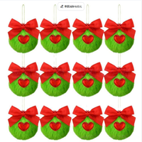 Boule de Noël verte moelleuse, ornement suspendu, accessoire elfe vert fluorescent, nœud en peluche, pompon en fausse fourrure de lapin, décoration d'arbre