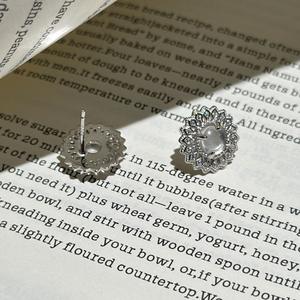 Boucles d'oreilles en argent pur S925, style palais médiéval, design vintage et original, avec dentelle en jade mousse d'eau, simples et tendance - Product Image 5