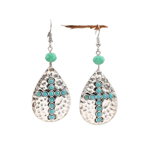 Pendientes al por mayor de aleación con corte princesa, estilo europeo americano, forma de gota, martillados, bohemios, retro, chapados en plata antigua - Product Image 1