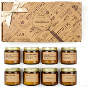Duftkerzen 8er-<span class=keywords><strong>Set</strong></span> Sojawachs-Kerzen Geschenkset Aromatherapie Bernsteinfarbenes Glasgefäß Vintage Apotheker-Stil 8 Düfte Handgefertigt - Product Image 1