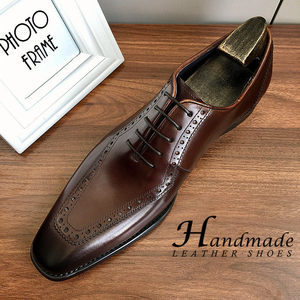 Chaussures en cuir haut de gamme faites à la main, à bout pointu, en cuir véritable pour homme, avec motif brodé, chaussures Oxford formelles pour affaires - Product Image 5