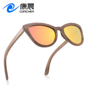 Gafas de Sol Cat Eye con Marco de Madera Conchen, Lentes Polarizadas TAC con Protección UV400, Color Negro, Unisex, para Conducir, Protección Solar W3103 - Product Image 3