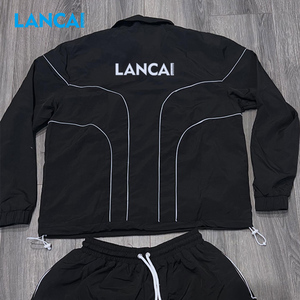 2025 Tùy Chỉnh Người Đàn Ông Của Baggy Thể Thao Bộ Puller Hơn Áo Khoác Và Có Thể Điều Chỉnh Dây Rút Sọc Quần Short 2 Mảnh Thiết Lập Đường Phố Mặc - Product Image 3