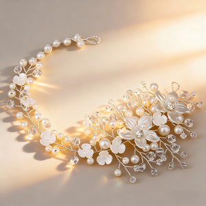 Accessorio per Capelli da <span class=keywords><strong>Sposa</strong></span> Fatto a Mano con Fiore di Perle e Strass, <span class=keywords><strong>Elegante</strong></span> e Lussuoso, per Acconciature Raccogliate - Product Image 1