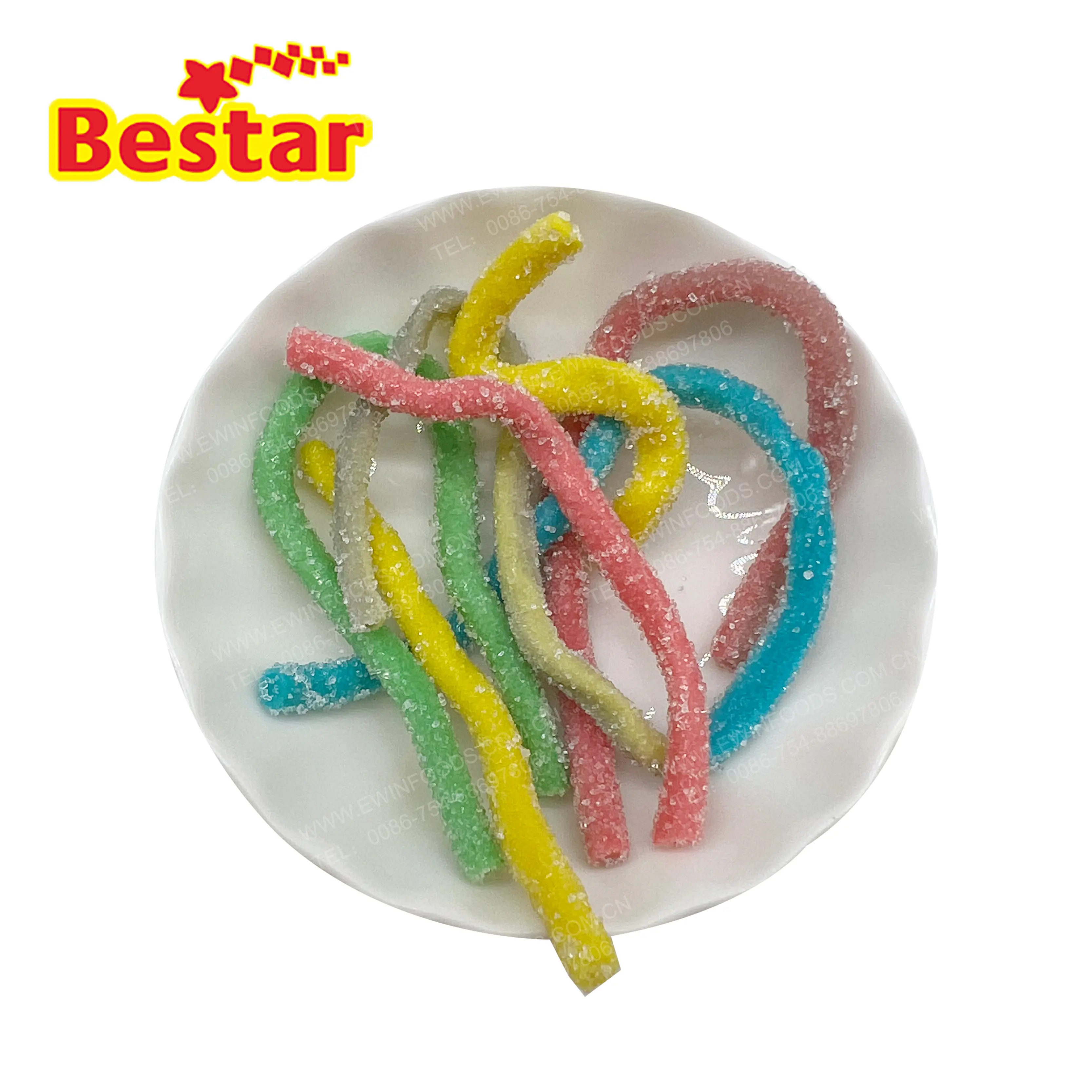 Soft candy assorted chewing candy multi colors long and slim shape spread with white sugar small package