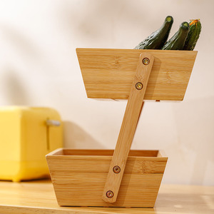 Bamboo Desktop Storage Rack Double Layer Fruit <b>Vegetable</b> Bread Basket Multifunctional Kitchen Organizer <b>Standing</b> Type - Product Image 2