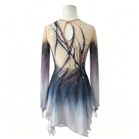 Robe de patinage artistique à manches longues avec dégradé violet-bleu et strass, dos découpé, pour filles et femmes