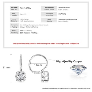 Pendientes de Moda con Circonita de 7mm, Diseño Simple, Corte Princesa, Geométricos, Cuadrados, Chapados en Oro de 14k, para Mujer, Uso Diario - Product Image 2