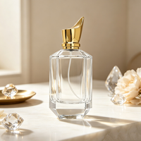 Vente en gros de flacons de parfum carrés en verre vides de haute qualité de 100 ml avec bouchon doré, pulvérisateur à pompe, emballage imprimé à l'écran