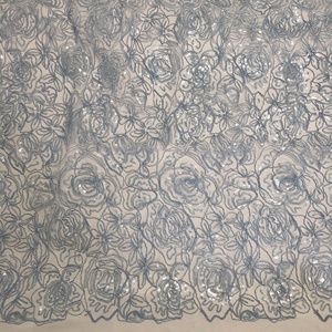 Tessuto in pizzo di <span class=keywords><strong>tulle</strong></span> <span class=keywords><strong>bianco</strong></span> <span class=keywords><strong>ricamato</strong></span> con paillettes e applicazioni floreali 3D per abito da sposa LT21920 - Product Image 6