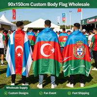 Drapeau de corps personnalisé de haute qualité 90x150cm style campagnard, cape de supporter de football sur mesure avec livraison rapide pour la vente en gros