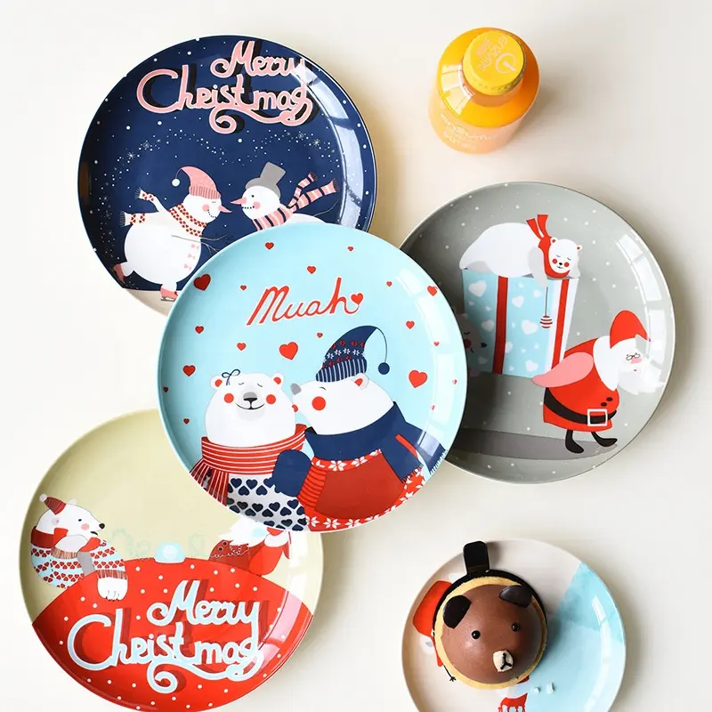 Disco de cerámica con patrón navideño de dibujos animados, 8 pulgadas, para regalo o fiesta