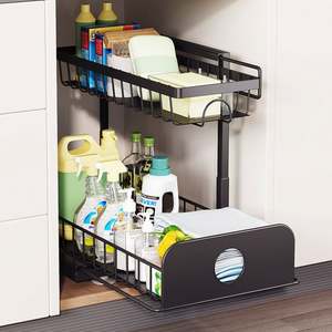 Étagère de rangement multifonctionnelle ajustable pour évier de cuisine, à deux niveaux, étanche, pour épices sous l'évier - Product Image 5