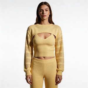 Conjunto de <span class=keywords><strong>Dos</strong></span> Piezas de Punto Personalizado BSCI/WRAP para Mujer, Sudadera Amarillo Mantequilla, Conjunto de Yoga, Ropa Deportiva Dulce y Picante, Sudadera para Gimnasio - Product Image 5
