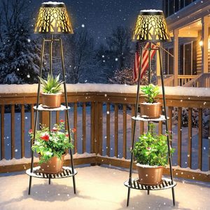 Lampe solaire d'extérieur TSINYE avec support <span class=keywords><strong>pour</strong></span> plantes, lampes de jardin en fer imperméables avec 2 étagères, décorations d'extérieur IP44 - Product Image 1
