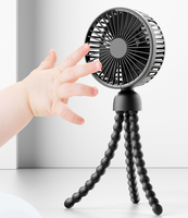 Ventilateur portable pour poussette, pliable, trois vitesses, alimenté par batterie rechargeable USB, en plastique, pour extérieur et hôtel, forme pieuvre