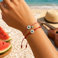 Bracelet porte-bonheur Go2boho en fil de nylon rouge, œil maléfique rond, plaqué or 18 carats, géométrique, bohème, bijoux cadeau
