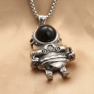 <b>Titanium</b> Steel Astronaut Pendant Necklace Cartoon Space Style Men's Jewelry Everyday Wear Polished Finish - Product Image 2