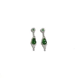Chinese Style S925 Pure Silver Dangle Earrings Natural Sunny Green <b>Jade</b> Gourd Inlaid with Ice <b>Jade</b> Fulu National Style - Product Image 5