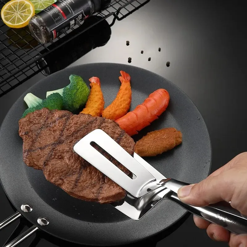 Pince à steak en acier inoxydable Pancake Fried Fish Roast Meat Clip Pince pour barbecue Pince à pain Outils de cuisine ménagers