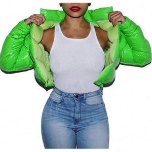 Parkas Zipper Shiny Winter Coat Puffer Jacket for Ladies Cropped Down Hooded Cotton-<strong>Padded</strong> Jacket - Product Image 4