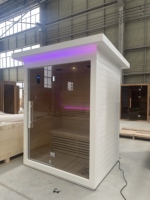 Kit de sauna moderne de luxe pour la maison, grand format carré, extérieur, électrique, en bois massif de pruche, pour 4 personnes, vapeur sèche, panneau de commande informatisé