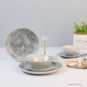 Assiette en céramique en grès texturé <span class=keywords><strong>moderne</strong></span>, design veiné gris, style minimaliste pour la <span class=keywords><strong>vaisselle</strong></span> de table <span class=keywords><strong>contemporaine</strong></span> - Product Image 3