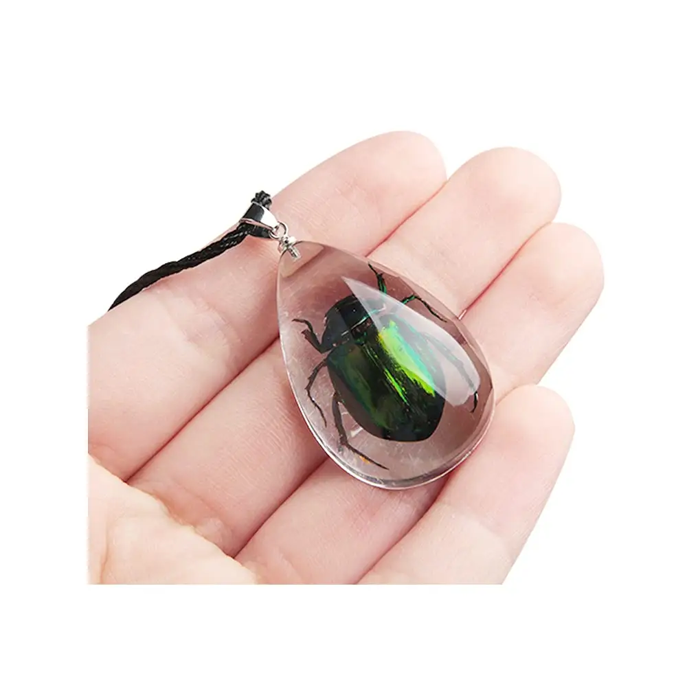 Amazon Hot Sale Men's Cool 18" Resin Necklace Real Insect Resin Scarab Beetle Pendant