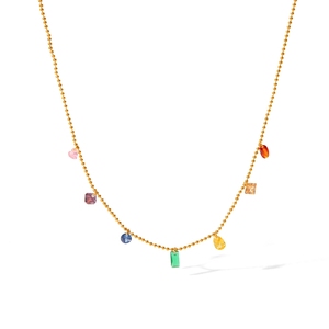 Luxury Titanium Steel <strong>Jewelry</strong> 18K Gold-Plated Stainless Steel Ball Bead Chain Colorful Geometric Shaped <strong>Gem</strong> Pendant Necklace - Product Image 2