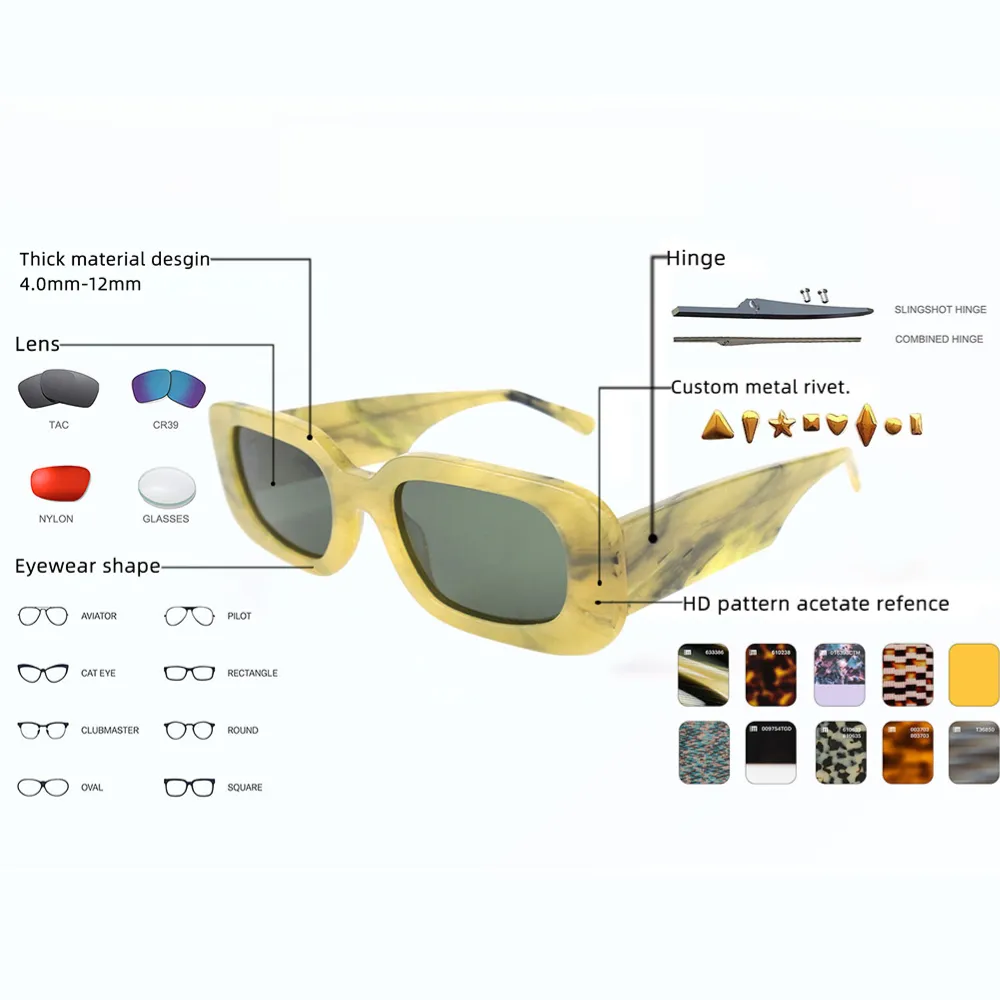 2023 Fashion design square vintage uv400 TAC polarized lenses Custom logo brand acetate frame sunglasses for women
