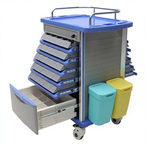 Chariot médical d'infirmière avec plusieurs tiroirs et poubelles, couleur bleu-gris, chariot d'hôpital - Product Image 2