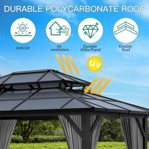 10'x12' Sert Tavanlı Kamelya, Dış Mekan Polikarbonat Çift Katlı Tente, Alüminyum Çerçeveli Kalıcı Çardak, Perde ve Sineklikli - Product Image 4
