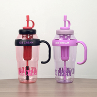 Groothandel IJsjes Print Plastic Waterbeker met Handvat, Rietje en Afneembare Fruitinfuser, Grote Capaciteit Draagbare Drinkbeker