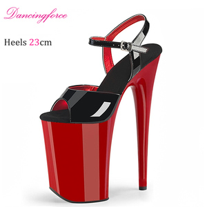 <span class=keywords><strong>Sandali</strong></span> da <span class=keywords><strong>Donna</strong></span> Sexy da 23cm <span class=keywords><strong>Neri</strong></span> e Rossi con Plateau Avvolgente per Nightclub e Feste, Scarpe da Pole Dance Retrò con Punta Aperta da Stripper - Product Image 2