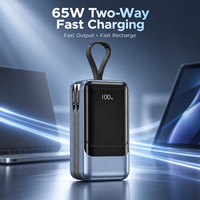 Chargeur portable haute capacité 20000mAh, charge rapide 65W PD, batterie externe avec câbles doubles détachables pour ordinateur portable, téléphone, tablette