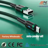 Câble USB C intelligent à arrêt automatique 1M, en cuivre pur et nylon, avec coupure automatique, cordon de charge rapide 3A, protection contre les surintensités, compatible iOS