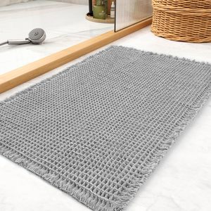 Waffle Solid Polyester <b>Bath</b> <b>Mats</b> Super <b>Absorbent</b> Non Slip with Tassels for Bathroom - Product Image 1