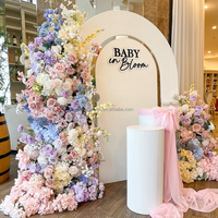 ZKAI Décoration de fête personnalisée : Arche en acrylique blanc, Socle à gâteau ondulé, Chemin de table floral, Panneau de fond et Arche pour Mariage et Baby Shower