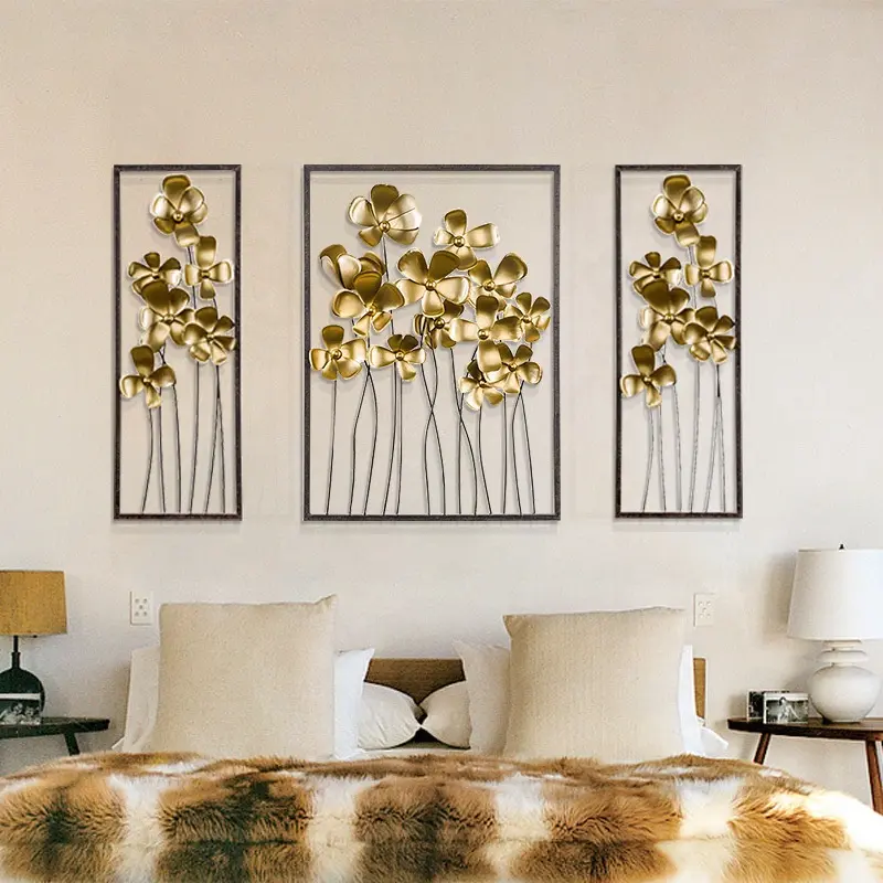 الحديثة الفاخرة الذهب ورقة الزهور غرفة المعيشة جولة المعادن ديكورات جدرانية