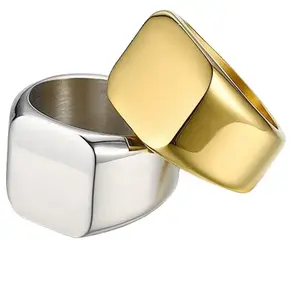 Anillos clásicos de 14 mm de ancho para hombres y mujeres, anillo cuadrado de acero inoxidable libre de deslustre, para hacer anillos