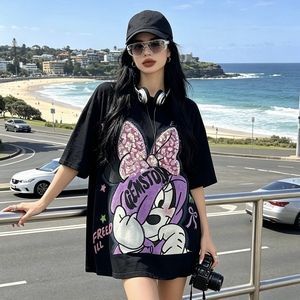 8098/FANMAJIALIE Fornitore di Qualità, T-Shirt Oversize da <span class=keywords><strong>Donna</strong></span> Resistente con Stampa Mickey <span class=keywords><strong>Minnie</strong></span> Kitty, Cartone Animato Luccicante per Uso Quotidiano - Product Image 3