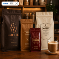 Sacs d'emballage personnalisés de 250 g pour café, qualité alimentaire, anti-odeur, fond carré à huit côtés, fermeture éclair supérieure, impression en gravure, sacs pour grains de café